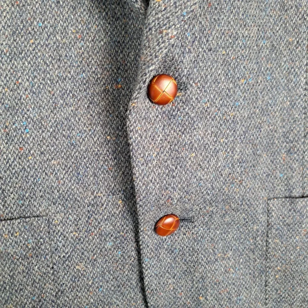 Vtg Stafford Sport Coat DONEGAL Wool TWEED Jacket LEATHER Elbow Patch Blazer 39R